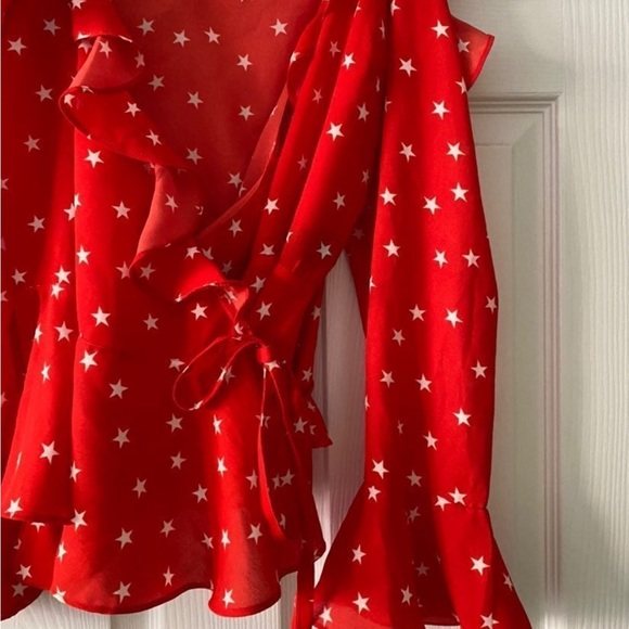 ASOS Ruffled Long Sleeve Blouse Red Star Pattern - Picture 6 of 6